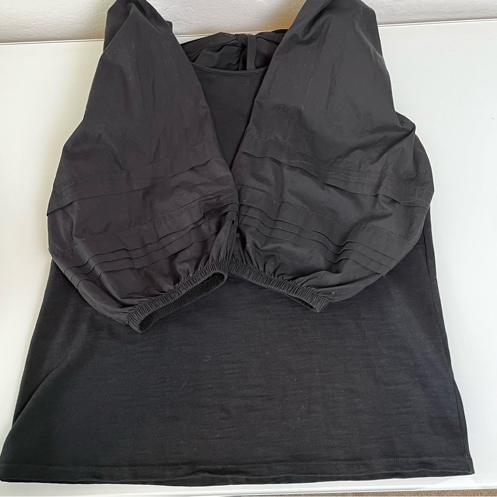 Nation LTD Black Cotton Top Open Back with Bow Puff Sleeve Medium Luxury - Picture 9 of 12